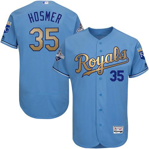 Royals #35 Eric Hosmer Light Blue FlexBase Authentic 2015 World Series Champions Gold Program Stitched MLB Jersey - Click Image to Close